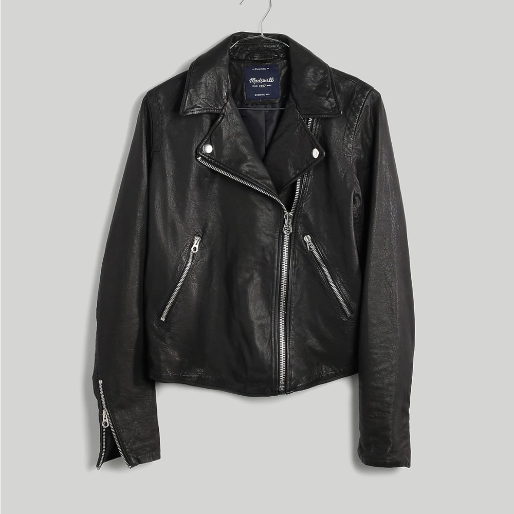 Madewell XXL Washed Leather Motorcycle Jacket in black
